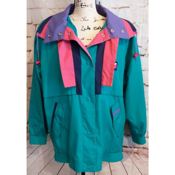Vintage "Be In The Current Seen" Windbreaker Jacket Retro 80s 90s Women Large - Picture 1 of 6